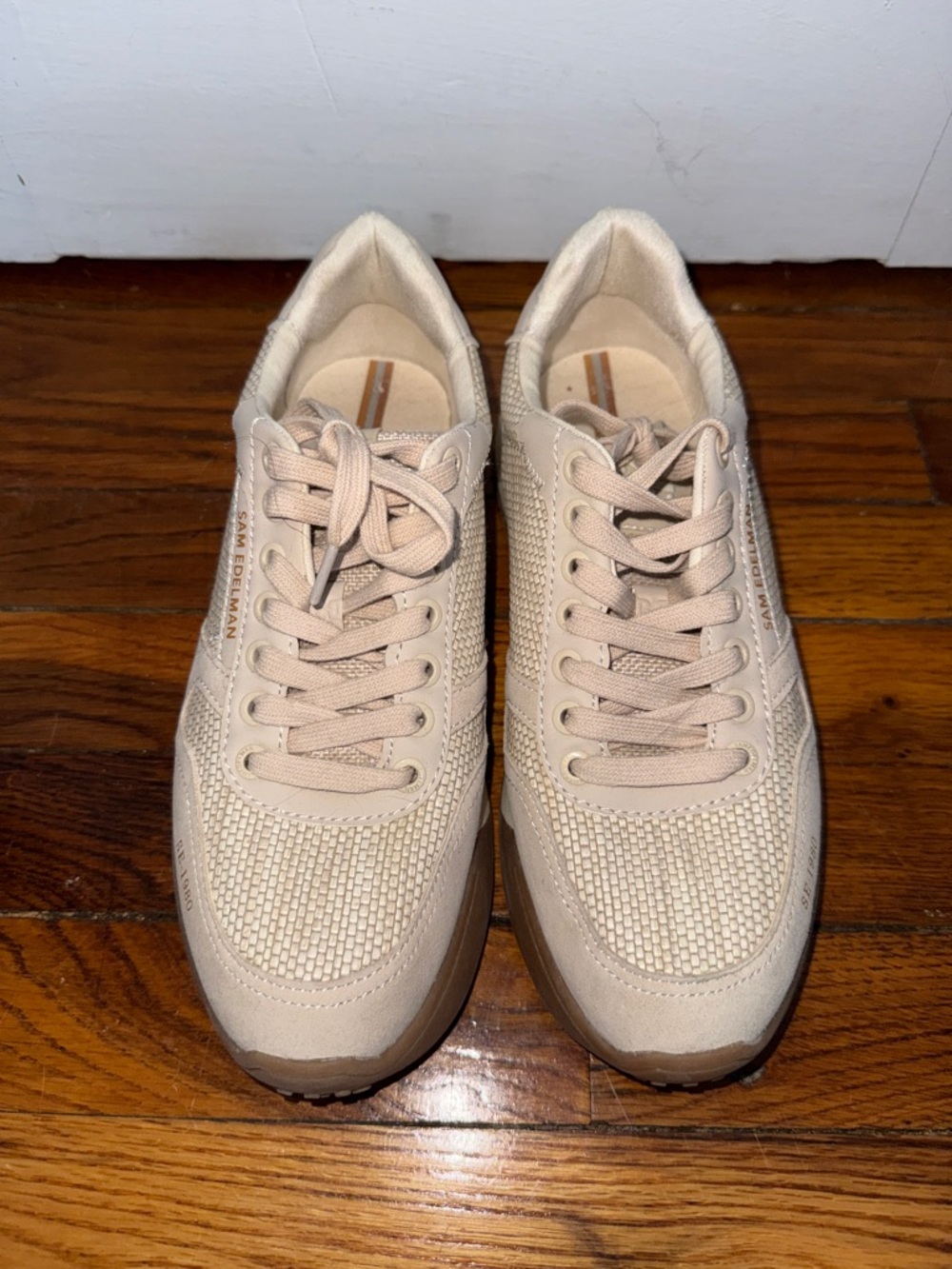 Sam Edelman Beige Knit Lace-Up Sneakers